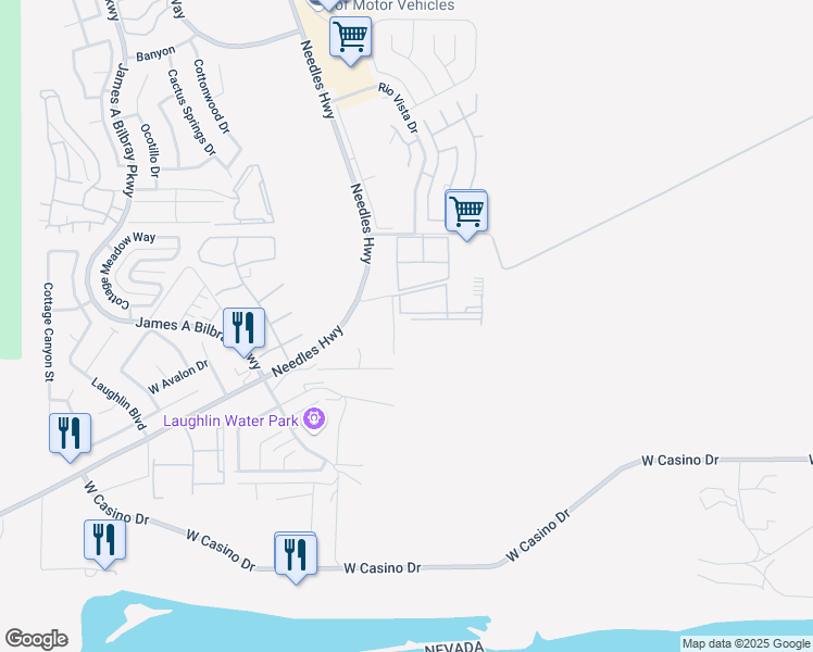 map of restaurants, bars, coffee shops, grocery stores, and more near 3550 Bay Sands Drive in Laughlin