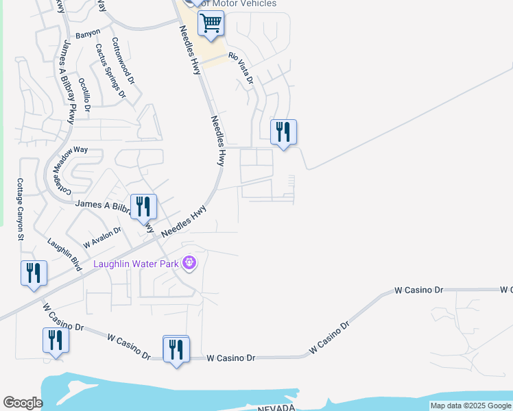 map of restaurants, bars, coffee shops, grocery stores, and more near 3550 Bay Sands Drive in Laughlin