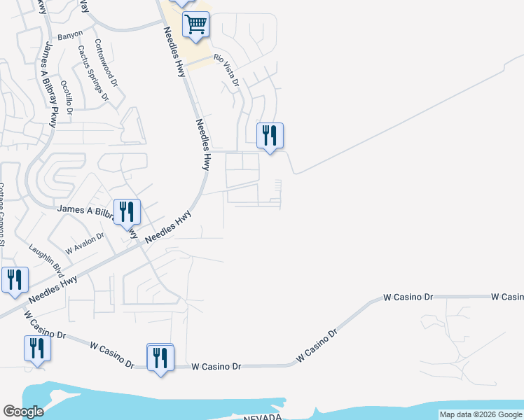 map of restaurants, bars, coffee shops, grocery stores, and more near 3550 Bay Sands Drive in Laughlin