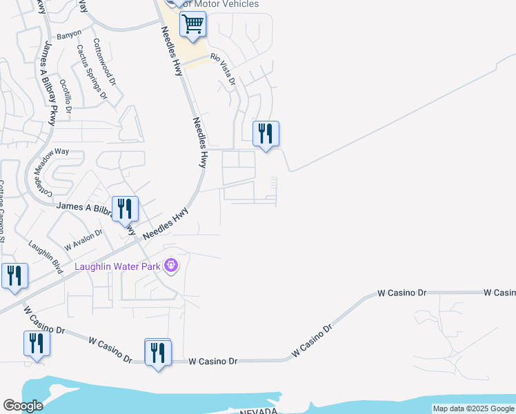 map of restaurants, bars, coffee shops, grocery stores, and more near 3550 Bay Sands Drive in Laughlin