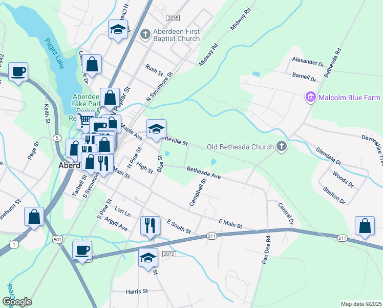 map of restaurants, bars, coffee shops, grocery stores, and more near 316 Cypress Street in Aberdeen