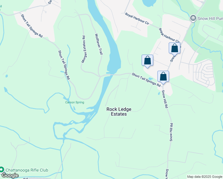 map of restaurants, bars, coffee shops, grocery stores, and more near 7213 South Wolftever Drive in Ooltewah
