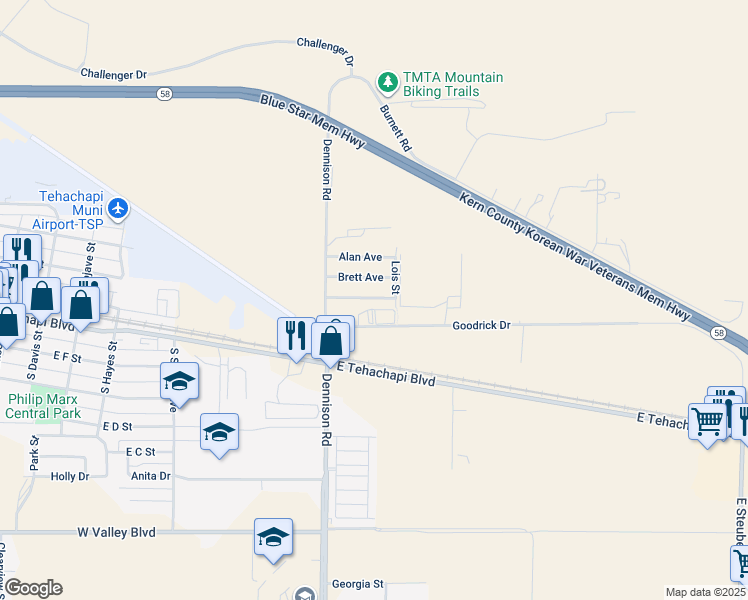 map of restaurants, bars, coffee shops, grocery stores, and more near 49517 Michael Avenue in Tehachapi