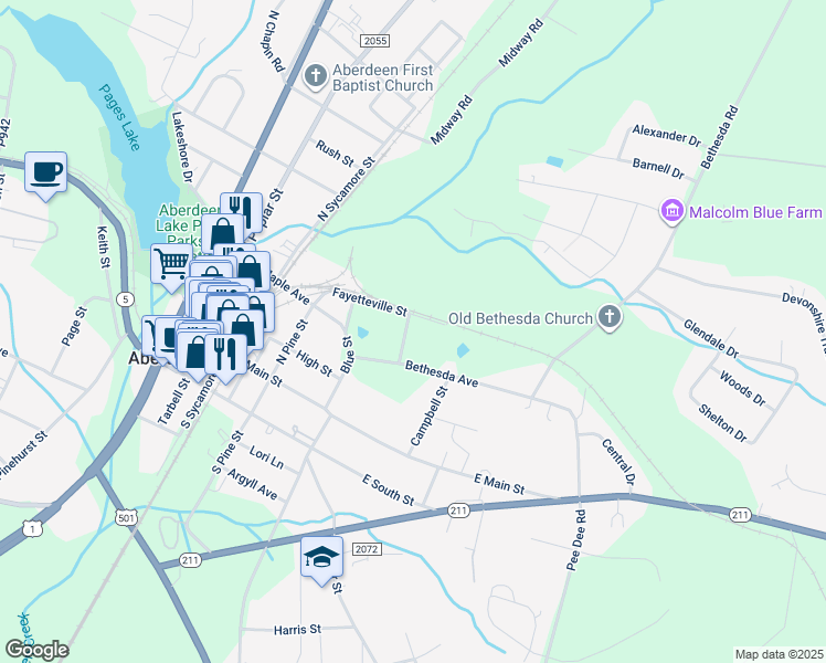 map of restaurants, bars, coffee shops, grocery stores, and more near 316 Cypress Street in Aberdeen