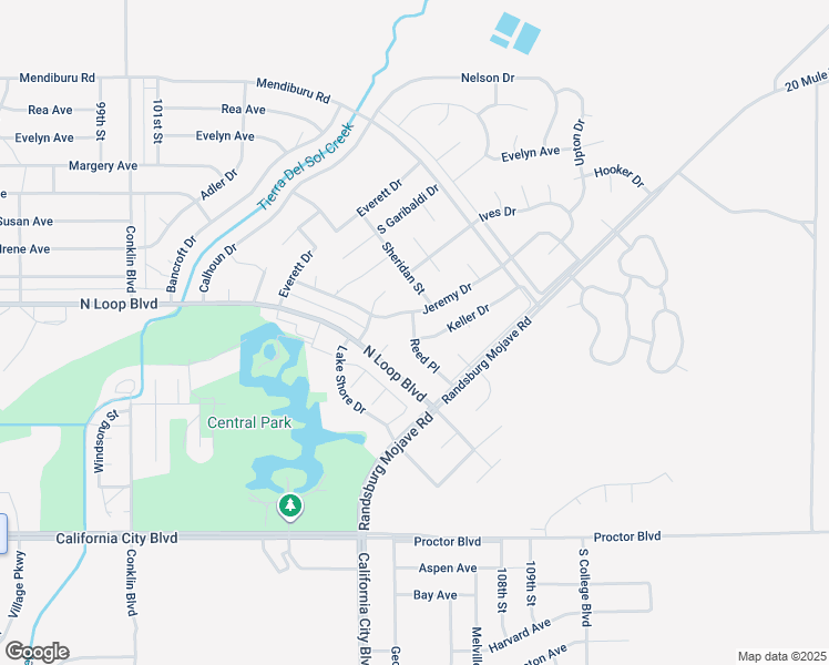 map of restaurants, bars, coffee shops, grocery stores, and more near 10630 Jeremy Drive in California City