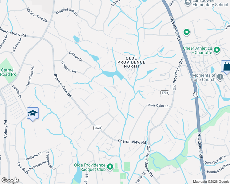 map of restaurants, bars, coffee shops, grocery stores, and more near 5500 Hardison Road in Charlotte