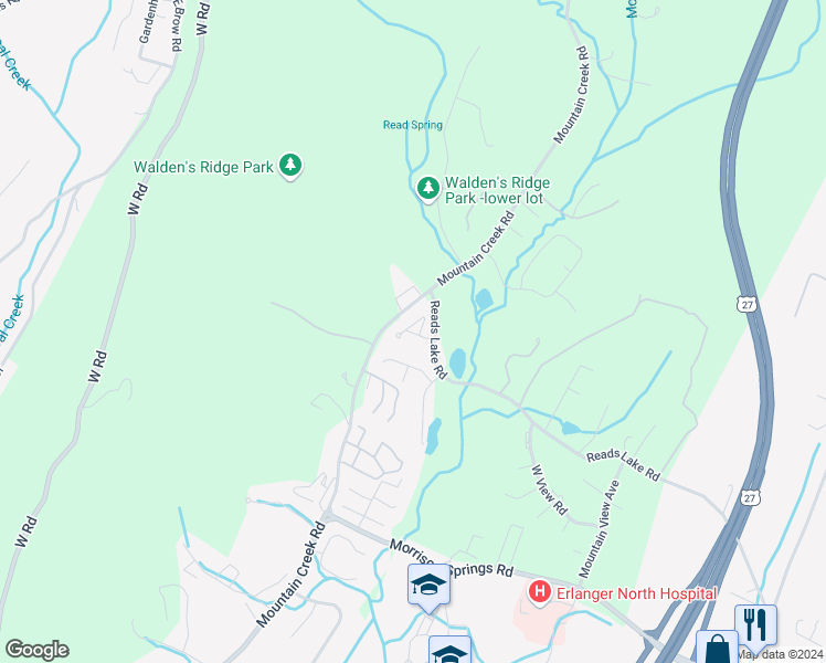 map of restaurants, bars, coffee shops, grocery stores, and more near 21-26 Mountain Creek Road in Chattanooga