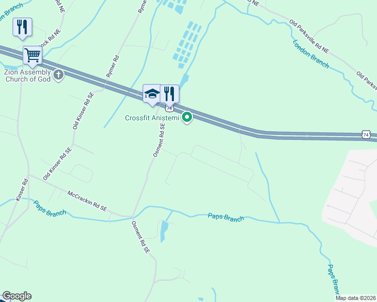 map of restaurants, bars, coffee shops, grocery stores, and more near 215 Tamarac Trail Southeast in Cleveland