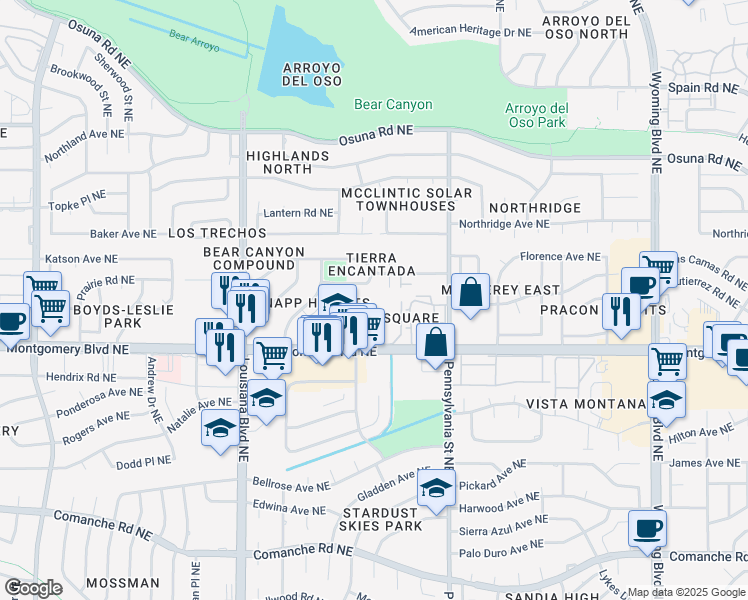 map of restaurants, bars, coffee shops, grocery stores, and more near in Albuquerque