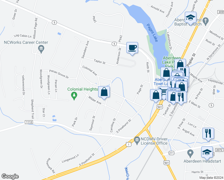 map of restaurants, bars, coffee shops, grocery stores, and more near 704 Saunders Avenue in Aberdeen