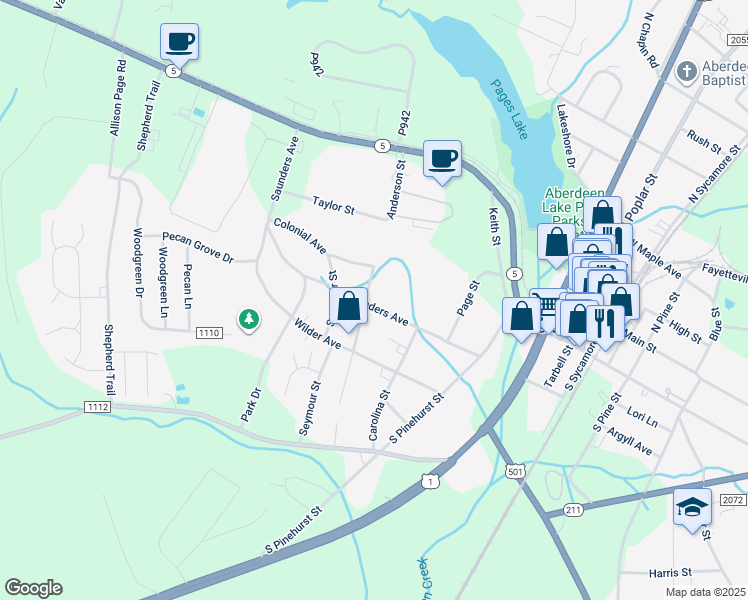 map of restaurants, bars, coffee shops, grocery stores, and more near 704 Saunders Avenue in Aberdeen