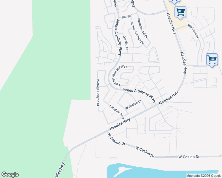 map of restaurants, bars, coffee shops, grocery stores, and more near 3521 Cottage Meadow Way in Laughlin