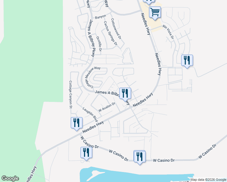 map of restaurants, bars, coffee shops, grocery stores, and more near 3455 Dry Gulch Drive in Laughlin