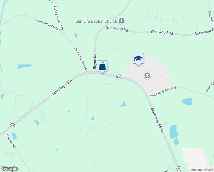 map of restaurants, bars, coffee shops, grocery stores, and more near 1451 State Highway 55 West in Clover