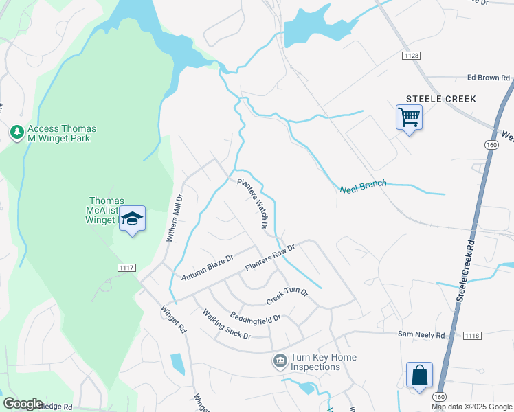 map of restaurants, bars, coffee shops, grocery stores, and more near 4009 Planters Watch Drive in Charlotte
