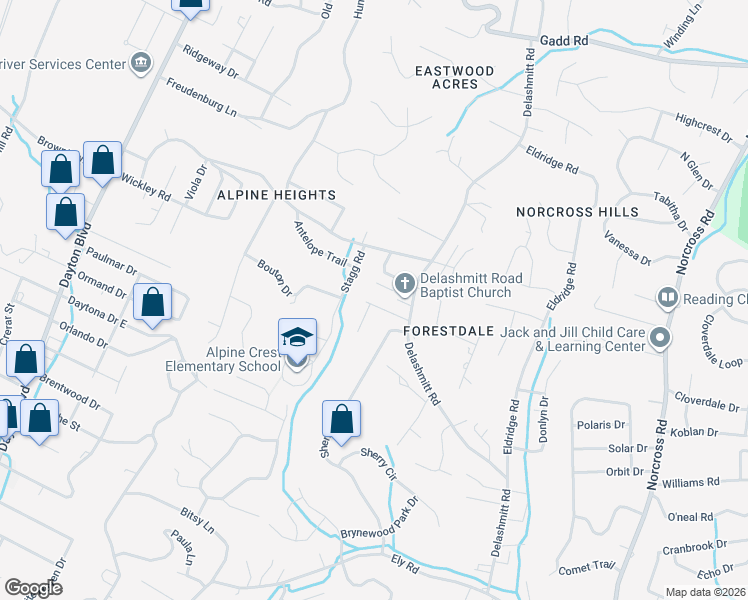 map of restaurants, bars, coffee shops, grocery stores, and more near 4810 Stagg Road in Chattanooga