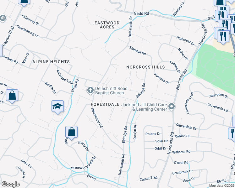 map of restaurants, bars, coffee shops, grocery stores, and more near 804 Soaring Eagle Circle in Chattanooga