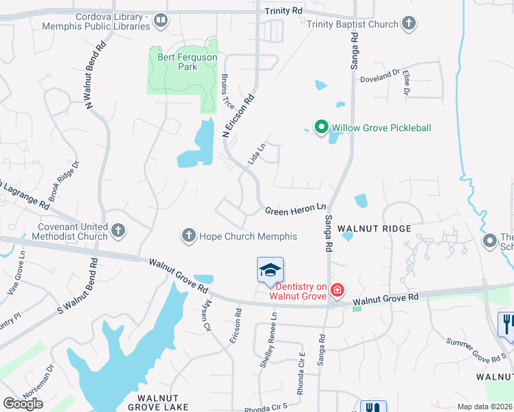 map of restaurants, bars, coffee shops, grocery stores, and more near 294 North Ericson Road in Memphis
