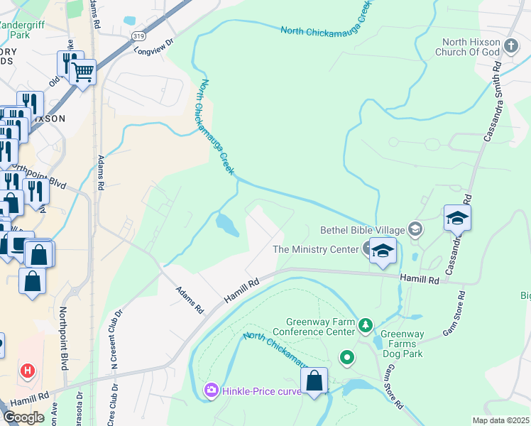 map of restaurants, bars, coffee shops, grocery stores, and more near 4615 Ansel Circle in Chattanooga