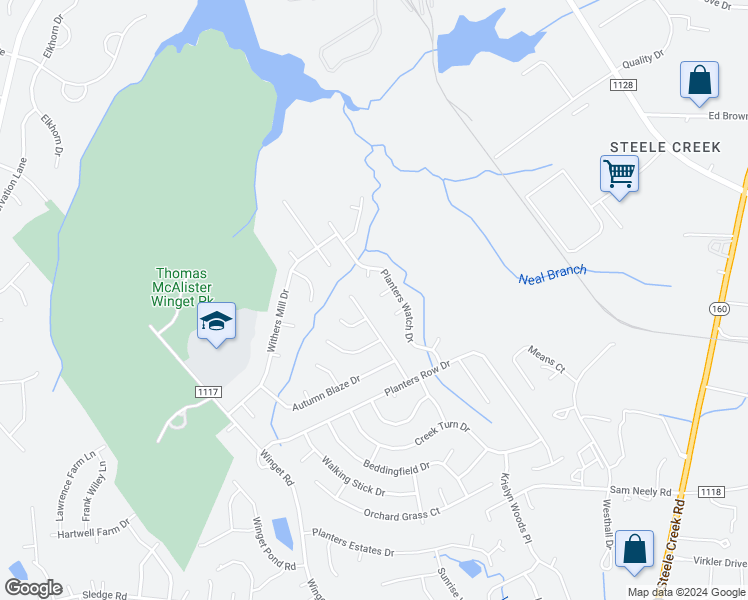 map of restaurants, bars, coffee shops, grocery stores, and more near 12002 Redspire Drive in Charlotte