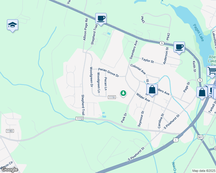 map of restaurants, bars, coffee shops, grocery stores, and more near 175 Pecan Lane in Aberdeen