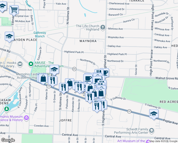 map of restaurants, bars, coffee shops, grocery stores, and more near 41 Northwood Cove in Memphis