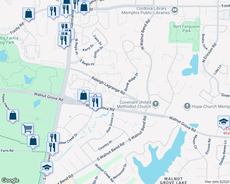 map of restaurants, bars, coffee shops, grocery stores, and more near 280 Glen Park Drive in Memphis