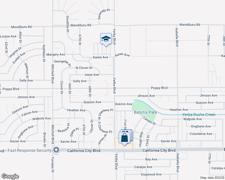 map of restaurants, bars, coffee shops, grocery stores, and more near Yerba Boulevard in California City