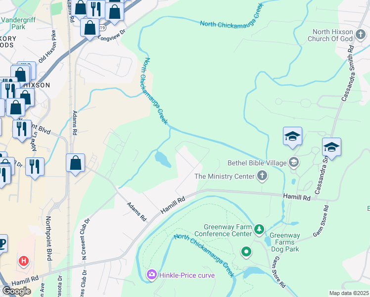 map of restaurants, bars, coffee shops, grocery stores, and more near 4615 Ansel Circle in Chattanooga