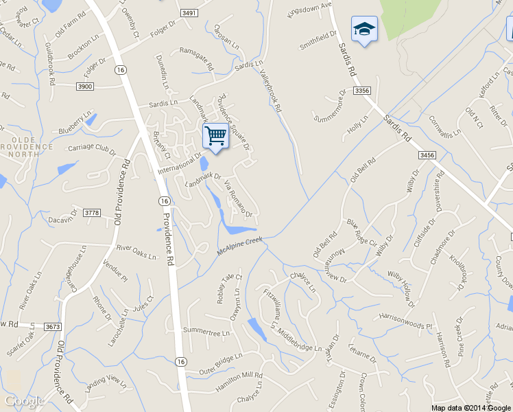 map of restaurants, bars, coffee shops, grocery stores, and more near 6625 Providence Square Drive in Charlotte