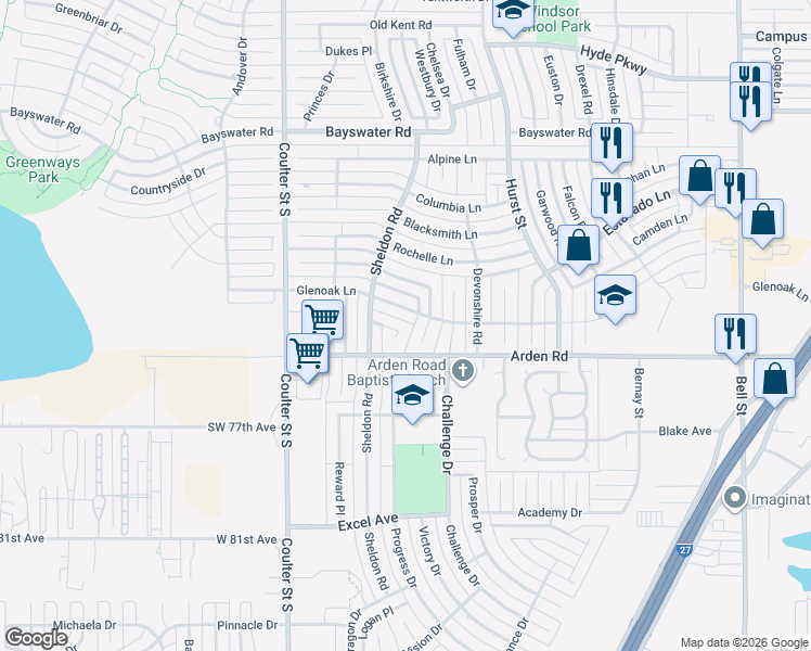 map of restaurants, bars, coffee shops, grocery stores, and more near 7000 Wingate Circle in Amarillo