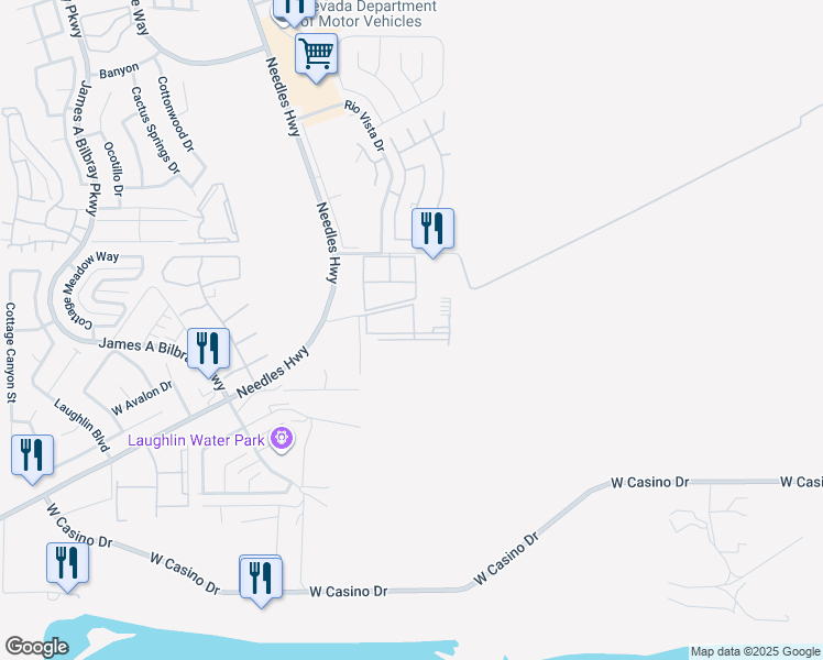 map of restaurants, bars, coffee shops, grocery stores, and more near 3550 Bay Sands Drive in Laughlin