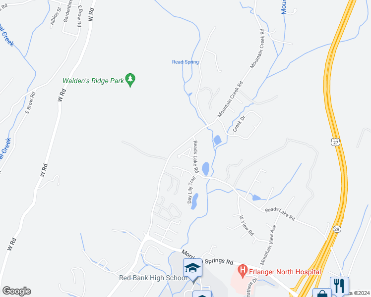 map of restaurants, bars, coffee shops, grocery stores, and more near 21-26 Mountain Creek Road in Chattanooga