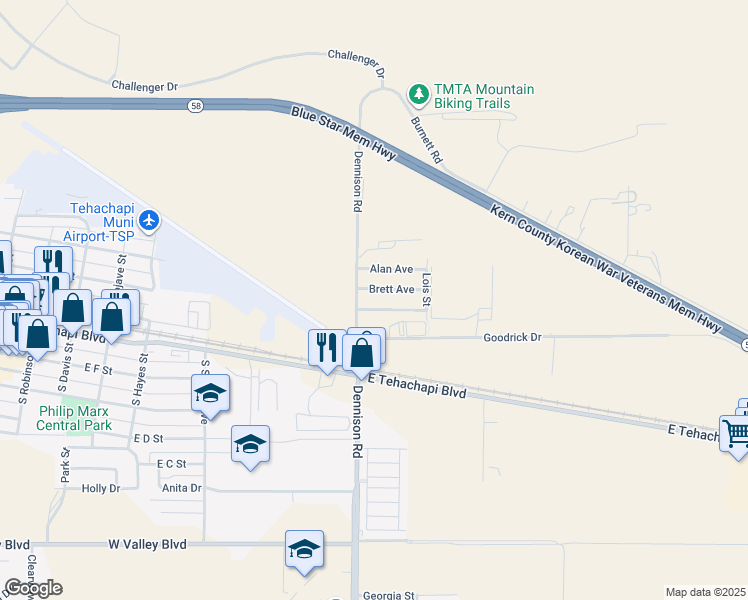 map of restaurants, bars, coffee shops, grocery stores, and more near 49504 Michael Avenue in Tehachapi