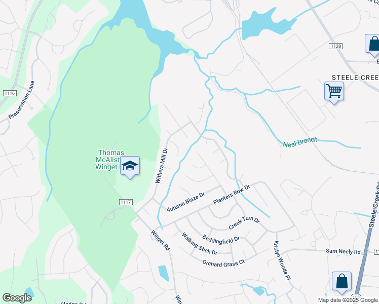 map of restaurants, bars, coffee shops, grocery stores, and more near 12300 Poplar Forest Drive in Charlotte