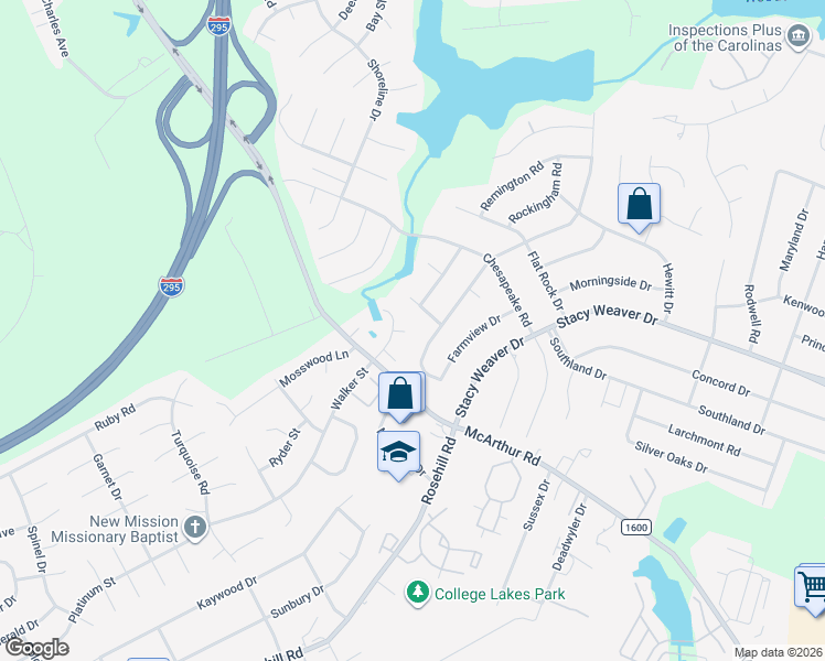 map of restaurants, bars, coffee shops, grocery stores, and more near 5206 Landmark Drive in Fayetteville