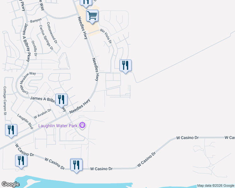 map of restaurants, bars, coffee shops, grocery stores, and more near 3550 Bay Sands Drive in Laughlin