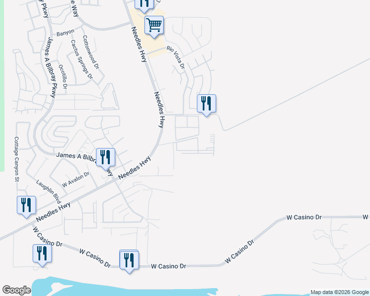map of restaurants, bars, coffee shops, grocery stores, and more near 3550 Bay Sands Drive in Laughlin