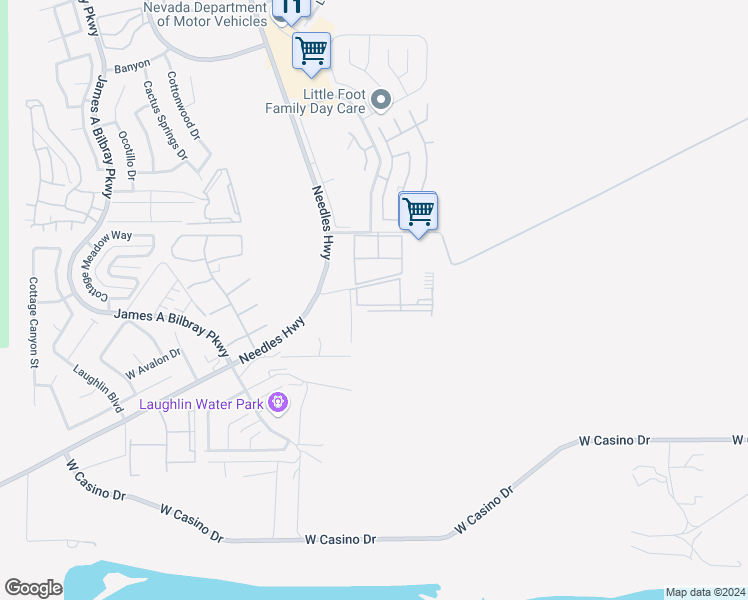 map of restaurants, bars, coffee shops, grocery stores, and more near 3550 Bay Sands Drive in Laughlin