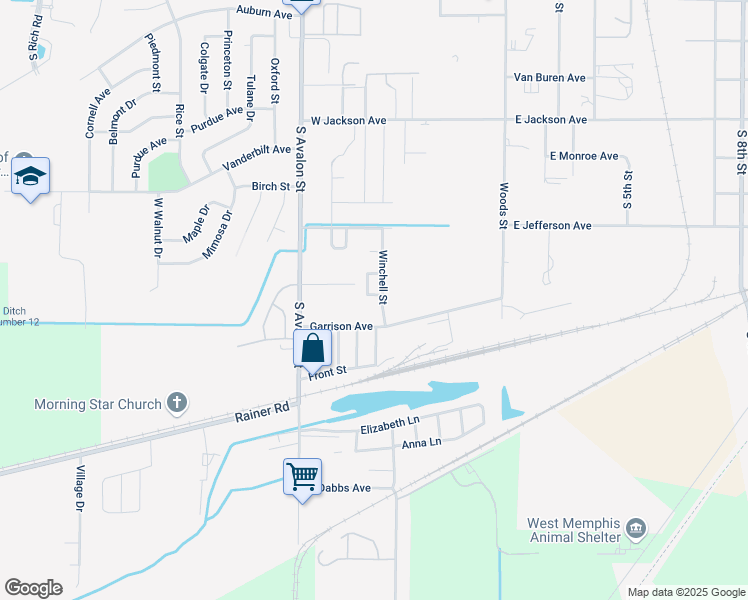 map of restaurants, bars, coffee shops, grocery stores, and more near 271 Winchell Circle in West Memphis