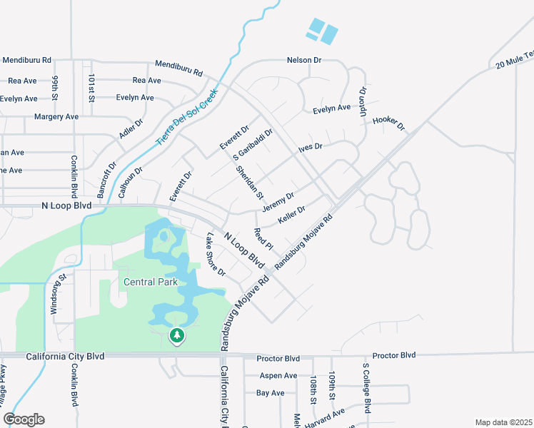 map of restaurants, bars, coffee shops, grocery stores, and more near 10630 Jeremy Drive in California City