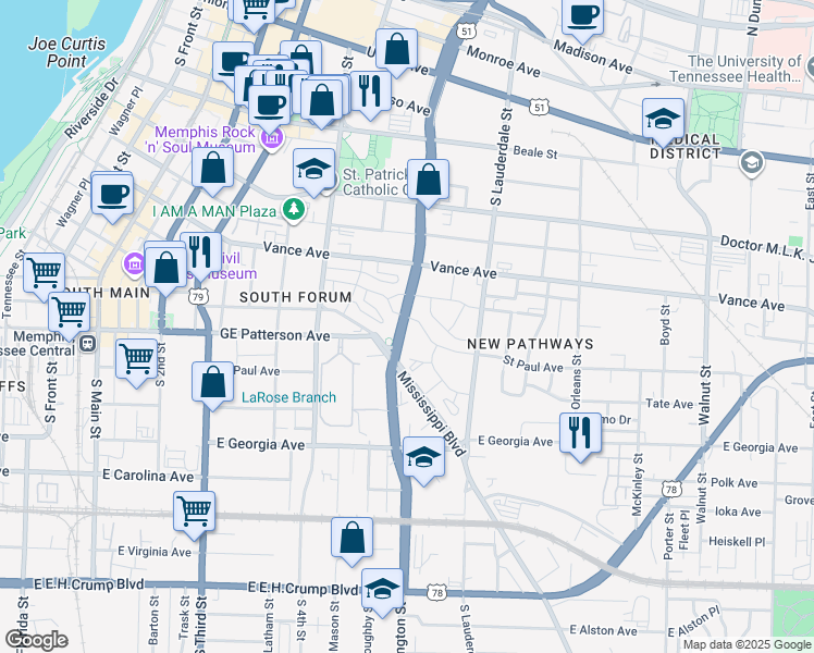 map of restaurants, bars, coffee shops, grocery stores, and more near in Memphis