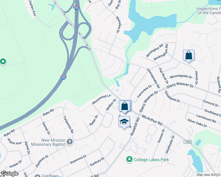 map of restaurants, bars, coffee shops, grocery stores, and more near 1106 Lake Mont Court in Fayetteville