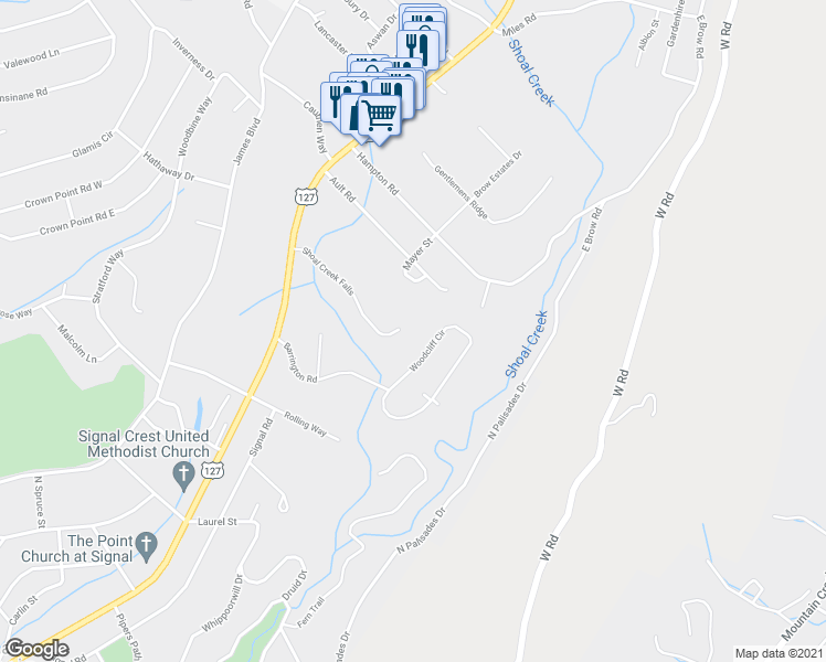 map of restaurants, bars, coffee shops, grocery stores, and more near 29 Shoal Creek Falls in Signal Mountain