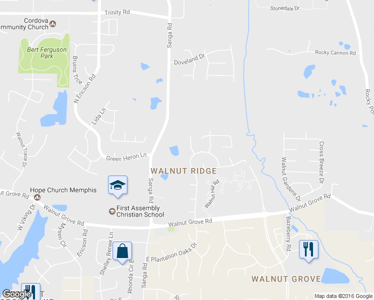 map of restaurants, bars, coffee shops, grocery stores, and more near 289 Crestmont Cove in Memphis