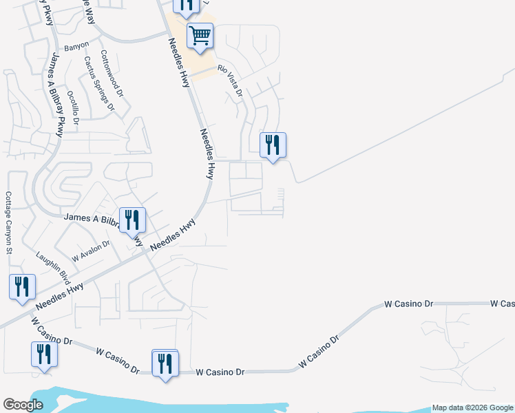 map of restaurants, bars, coffee shops, grocery stores, and more near 3550 Bay Sands Drive in Laughlin