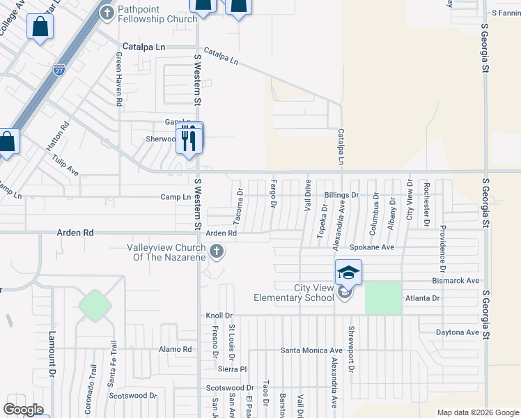 map of restaurants, bars, coffee shops, grocery stores, and more near 7407 Kodiak Avenue in Amarillo