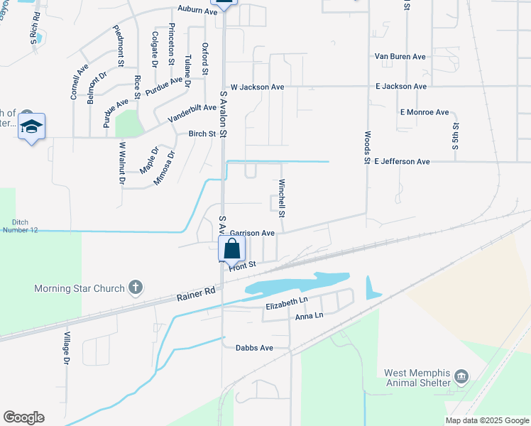 map of restaurants, bars, coffee shops, grocery stores, and more near 271 Winchell Circle in West Memphis
