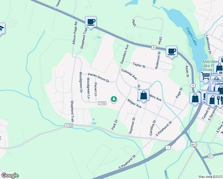 map of restaurants, bars, coffee shops, grocery stores, and more near 311 Bradford Drive in Aberdeen