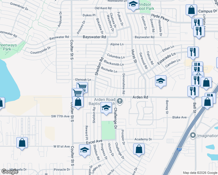 map of restaurants, bars, coffee shops, grocery stores, and more near 7000 Wingate Cir in Amarillo